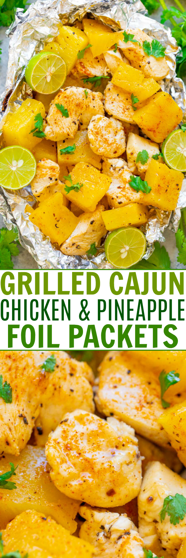Grilled Cajun Chicken and Pineapple Foil Packets - EASY, tasty, ready in 15 minutes, HEALTHY, and since it's made in a foil pack on the grill, there's ZERO cleanup!! Perfect for easy-breezy summer meals!!