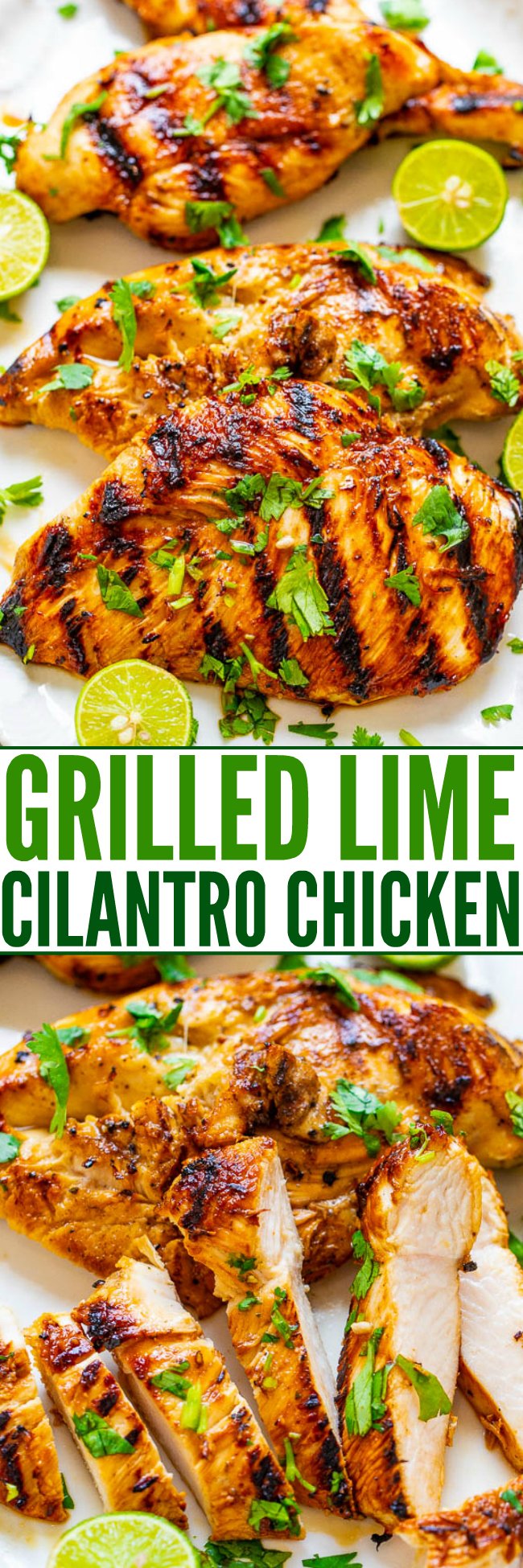 Grilled Lime Cilantro Chicken - EASY, ready in 10 minutes, and the chicken is so TENDER, juicy, and full of Mexican-inspired flavor!! Put this HEALTHY chicken recipe on your summer menu rotation and it'll be a hit with everyone!!