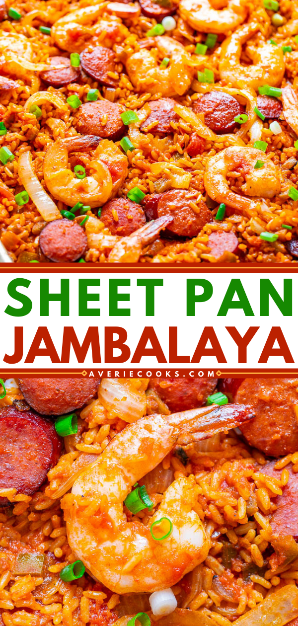 Easy Jambalaya with Sausage and Shrimp — The EASIEST and BEST recipe for jambalaya you’ll ever taste that’s ready in 20 minutes!! Juicy sausage and shrimp with tender rice and the PERFECT amount of kick will keep you going back for more!!