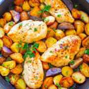 One Pan Lemon Butter Chicken and Potatoes - A DELICIOUS family dinner that's ready in 30 minutes and full of lemon buttery goodness!! ONE PAN keeps things EASY for you with less dishes!!
