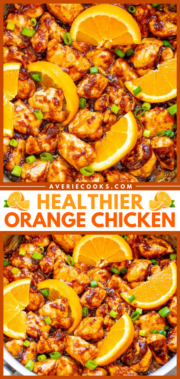 Healthier Orange Chicken — Stop calling for takeout or going to the mall food court and make this HEALTHIER orange chicken at home in less than 10 minutes!! EASY, authentic, and so INCREDIBLE that you'll never miss the fat and calories!!