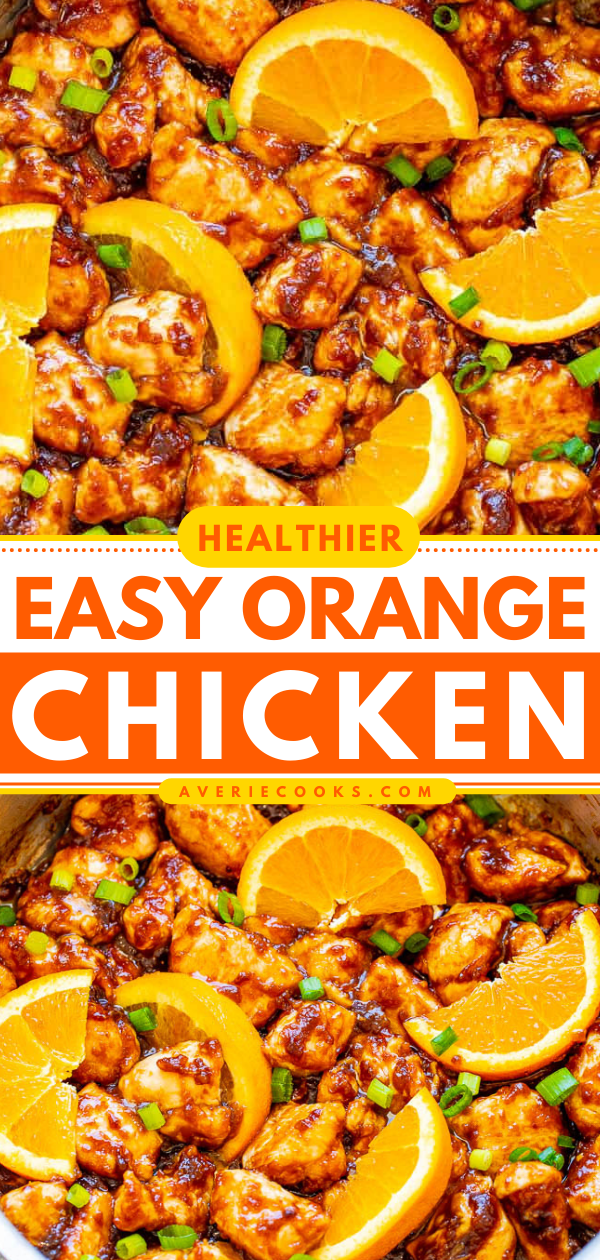 Healthier Orange Chicken — Stop calling for takeout or going to the mall food court and make this HEALTHIER orange chicken at home in less than 10 minutes!! EASY, authentic, and so INCREDIBLE that you'll never miss the fat and calories!!