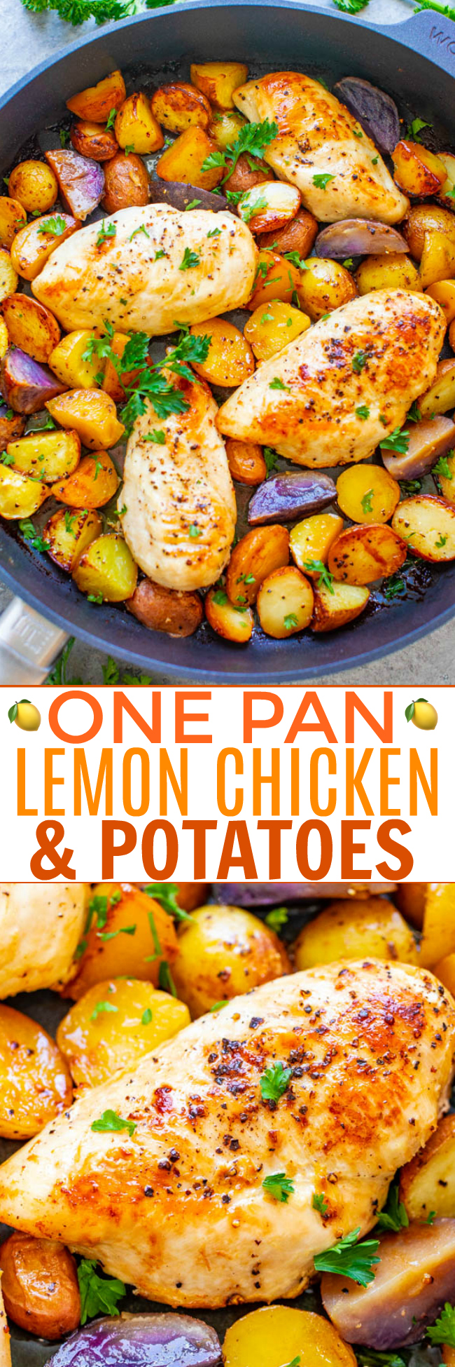 One Pan Lemon Butter Chicken and Potatoes - A DELICIOUS family dinner that's ready in 30 minutes and full of lemon buttery goodness!! ONE PAN keeps things EASY for you with less dishes!!