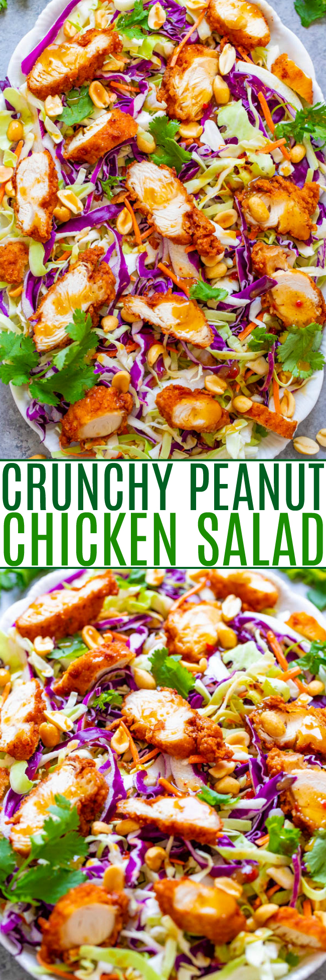 Crunchy Peanut Salad with Chicken — Crispy fried chicken with crunchy cabbage, carrots, peanuts, cilantro and the EASIEST and BEST homemade peanut sauce that coats every bite!! A salad that you'll CRAVE over and over!! 