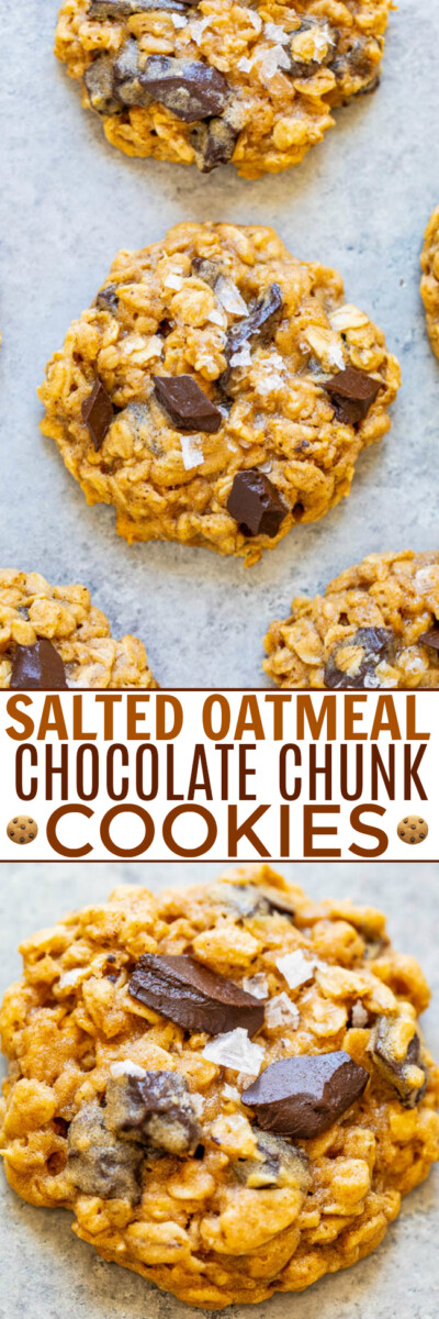 Salted Oatmeal Chocolate Chunk Cookies - Averie Cooks