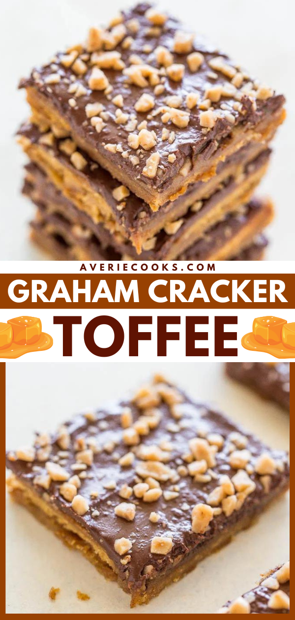 Graham Cracker Toffee Bars — If you're looking for a recipe that will disappear at holiday parties, cookie exchanges, neighborhood potlucks, or school bake sales, this graham cracker toffee is a guaranteed winner!! It's EASY and everyone LOVES it!!