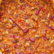 30-Minute Cinnamon and Black Bean Loaded Chili - If you're looking for a unique spin on classic chili, this EASY and DELICIOUS beef chili recipe is the one!! Hearty comfort food that's on the healthier side and perfect for chilly weather!!