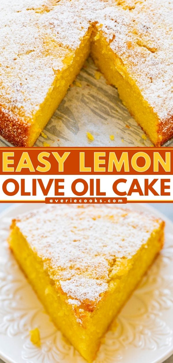 Lemon Olive Oil Cake — My new FAVORITE lemon dessert of all time!! Lemon zest, juice, extract, and Limoncello add so much AMAZING lemon flavor to this EASY, ridiculously moist no-mixer cake that’s unique and INCREDIBLE!!