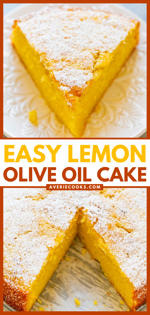 Lemon Olive Oil Cake — My new FAVORITE lemon dessert of all time!! Lemon zest, juice, extract, and Limoncello add so much AMAZING lemon flavor to this EASY, ridiculously moist no-mixer cake that’s unique and INCREDIBLE!!