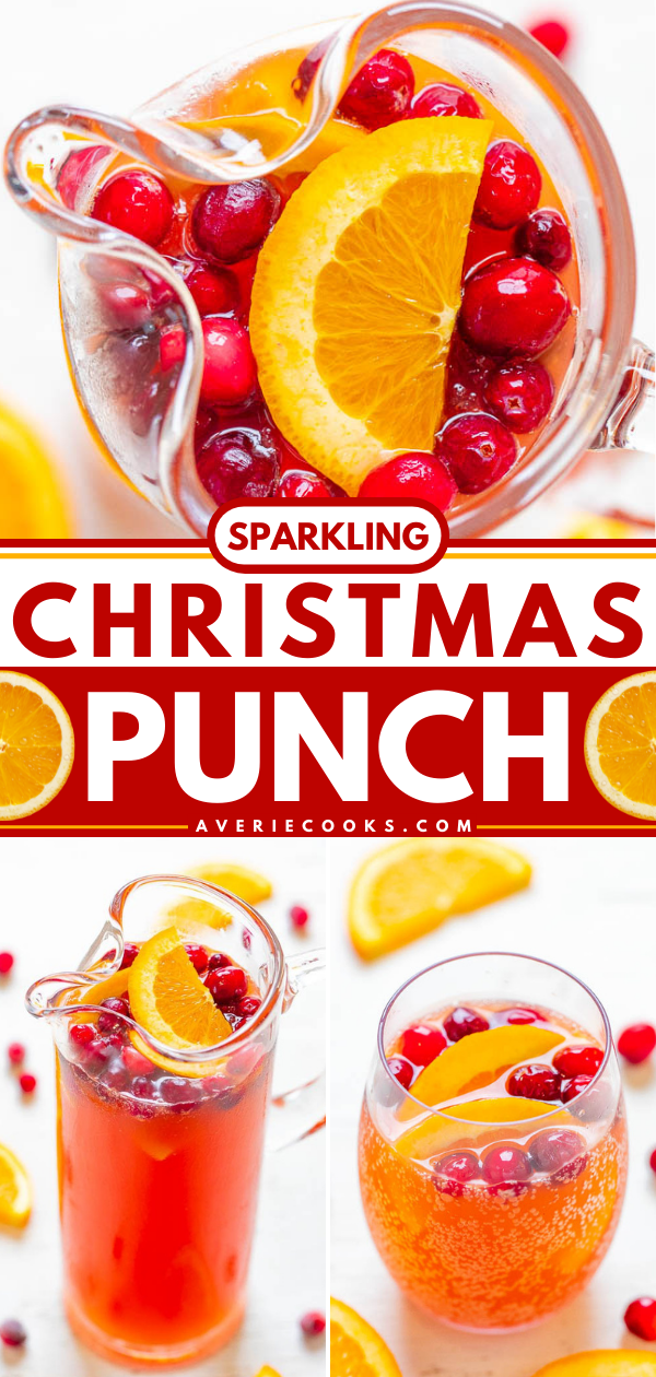 Sparkling Christmas Punch — Put some SPARKLE in your holidays with this EASY and FESTIVE punch that everyone loves!! Can be made in strengths ranging from non-alcoholic to knock-you-for-a-punch!! 