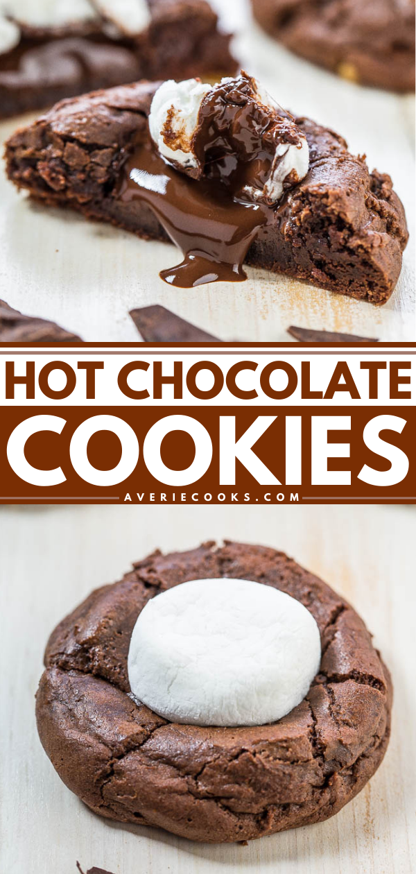 Hot Chocolate Cookies — These gooey hot chocolate cookies are complete with big gooey marshmallows and chunks of melted dark chocolate. This is the perfect holiday and winter time cookie recipe!