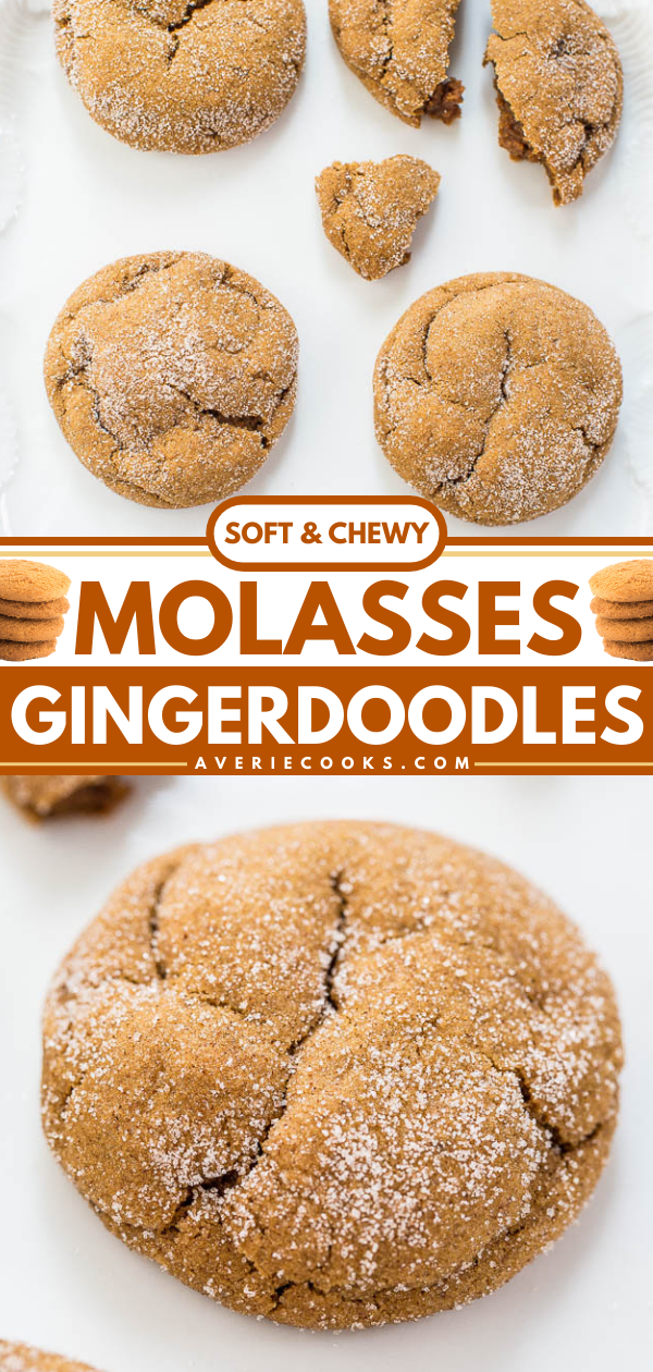 Soft & Chewy Molasses Gingerdoodles — These soft molasses cookies taste like a cross between chewy gingerbread cookies and crinkly snickerdoodles. An unbeatable holiday cookie recipe!