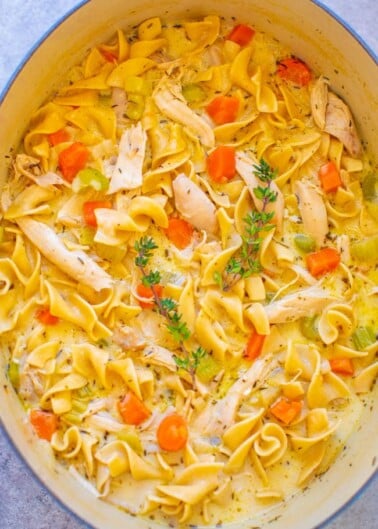 Easy 30-Minute Creamy Chicken Noodle Soup - Why have regular chicken noodle soup when you can have CREAMY instead? Pure comfort food at its finest! Ready in 30 minutes, an instant family favorite, and PERFECT for chilly weather!!