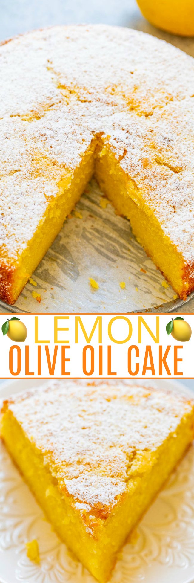 Lemon Olive Oil Cake - My new FAVORITE lemon dessert of all time!! Lemon zest, juice, extract, and Limoncello add so much AMAZING lemon flavor to this EASY, ridiculously moist no-mixer cake that’s unique and INCREDIBLE!!