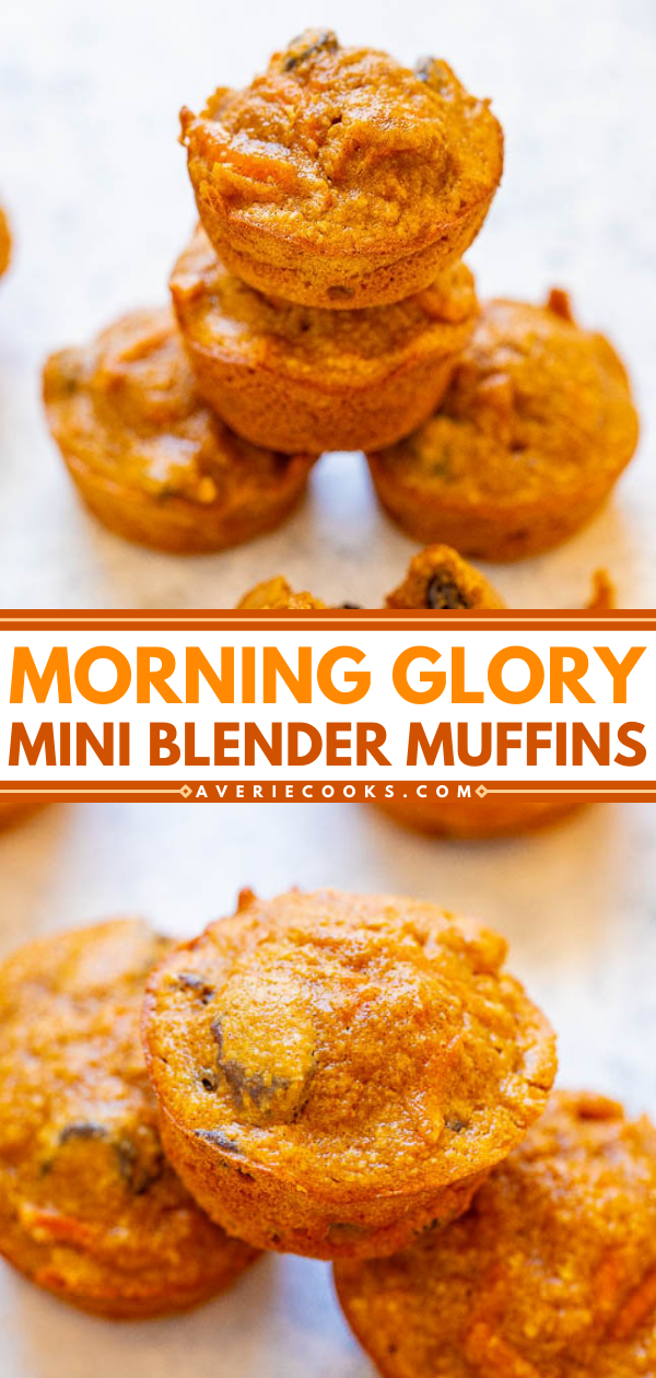 Healthy Morning Glory Muffins — They're gluten-free, low sugar, so EASY because they're made in the blender, and taste AMAZING!! You'd never guess they're HEALTHY because they're so moist and flavorful!! Perfect for breakfast, snacks, or as a healthy dessert!!