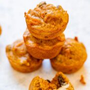 Morning Glory Mini Blender Muffins - They're gluten-free, low sugar, so EASY because they're made in the blender, and taste AMAZING!! You'd never guess they're HEALTHY because they're so moist and flavorful!! Perfect for breakfast, snacks, or as a healthy dessert!!