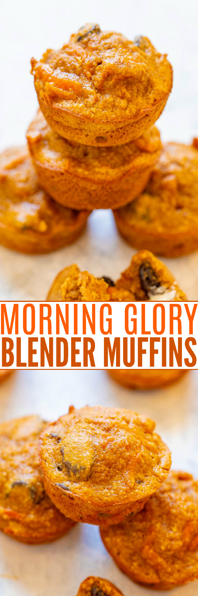 Healthy Morning Glory Muffins — They're gluten-free, low sugar, so EASY because they're made in the blender, and taste AMAZING!! You'd never guess they're HEALTHY because they're so moist and flavorful!! Perfect for breakfast, snacks, or as a healthy dessert!!