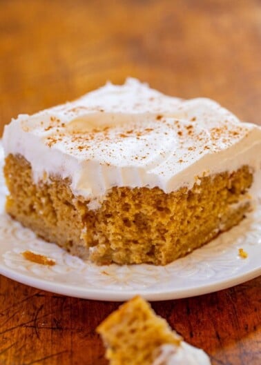 Snickerdoodle Poke Cake - If you like snickerdoodle cookies, you'll love the flavor of this snickerdoodle cake with the PERFECT amount of cinnamon!! Fast, so EASY, moist, and a great MAKE-AHEAD cake for parties!!