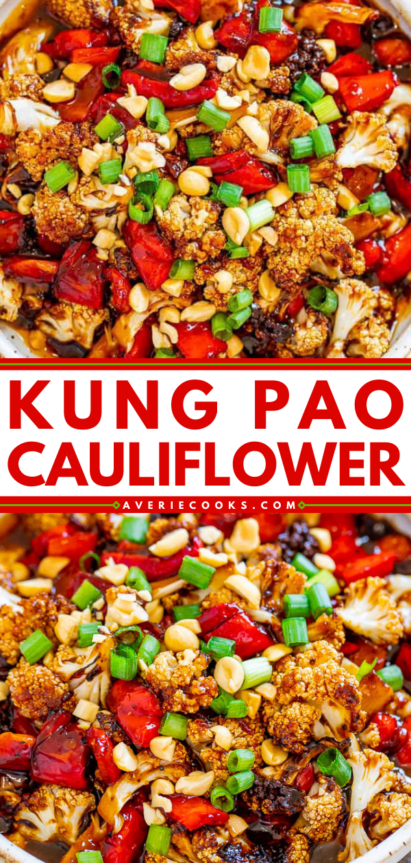 Kung Pao Cauliflower — An EASY recipe that has salty-sweet-tangy-spicy flavors all in one!! Don't call for takeout when you can make this HEALTHY dish at home in 20 minutes! You won't believe how AUTHENTIC it tastes!!