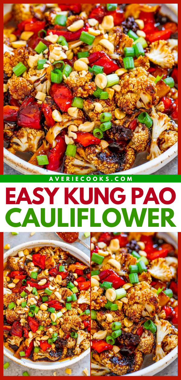 Kung Pao Cauliflower — An EASY recipe that has salty-sweet-tangy-spicy flavors all in one!! Don't call for takeout when you can make this HEALTHY dish at home in 20 minutes! You won't believe how AUTHENTIC it tastes!!