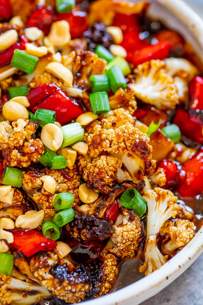 Kung Pao Cauliflower - An EASY recipe that has salty-sweet-tangy-spicy flavors all in one!! Don't call for takeout when you can make this HEALTHY dish at home in 20 minutes! You won't believe how AUTHENTIC it tastes!!