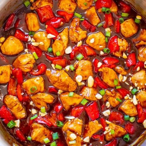 Kung Pao Chicken - An easy BETTER-THAN-TAKEOUT recipe with juicy chicken and such a flavorful sauce!! Don't call for takeout when you can make this HEALTHIER version at home in 20 minutes! So AUTHENTIC tasting!!