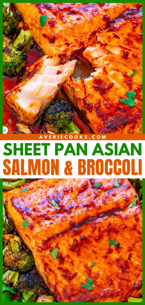Sheet Pan Asian Salmon and Broccoli — An EASY recipe that only uses 7 ingredients, is ready in 20 minutes, and tastes way BETTER than salmon you'd get in a fancy restaurant!! IMPRESS your family and friends with this FOOLPROOF recipe!!