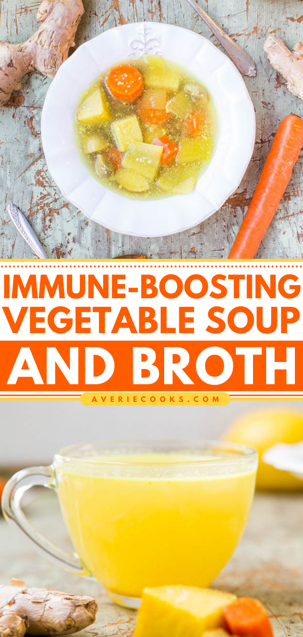 Homemade Vegetable Soup — This homemade vegetable soup is packed with good-for-you ingredients. It's perfect for when you're under the weather, are trying to prevent illness, or are craving a warm bowl of soup!!