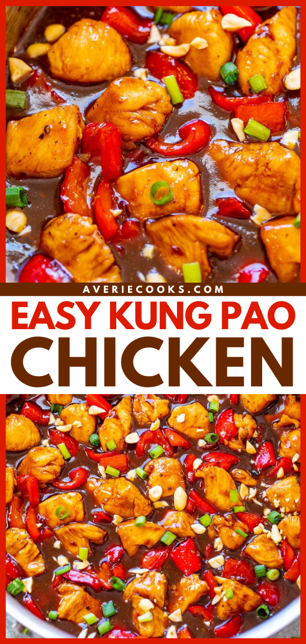 Kung Pao Chicken — An easy, BETTER-THAN-TAKEOUT recipe with juicy chicken and such a flavorful sauce!! Don't call for takeout when you can make this HEALTHIER version at home in 20 minutes! So AUTHENTIC tasting!!