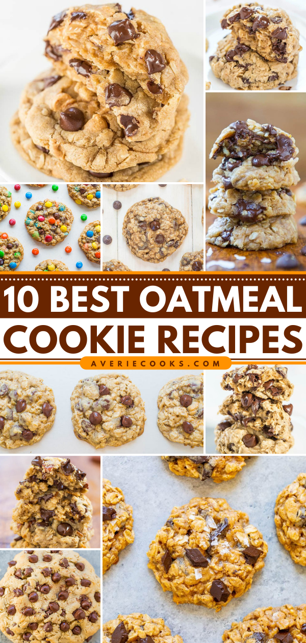 10 Best Oatmeal Cookie Recipes - Every single recipe is for soft, chewy cookies that are loaded with CHOCOLATE!! No raisins in sight! All are EASY, family FAVORITES, and made with common pantry ingredients!! 
