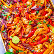 25-Minute Sheet Pan Chicken Fajitas — EASY, ready in no time, tastes AUTHENTIC, and made on ONE sheet pan to keep things simple - especially on busy nights!! Who needs a Mexican restaurant when you can make fajitas this GOOD and healthier at home!!