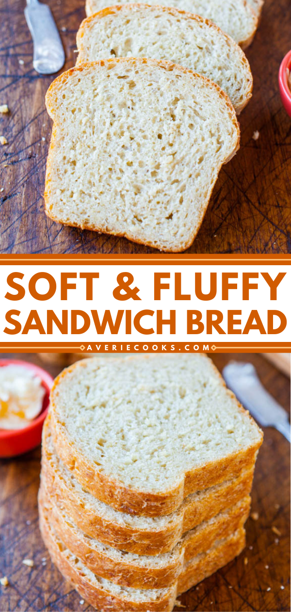 Soft and Fluffy Sandwich Bread — This sandwich bread is soft, fluffy, light, and moist. It’s made with a secret ingredient that keeps it moist and fluffy — oatmeal! It's the perfect bread for a PB&J or grilled cheese sandwich!