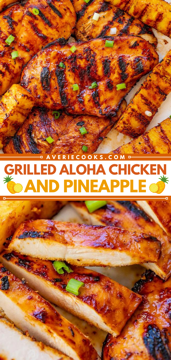 Hawaiian Grilled Chicken and Pineapple — Transports you to Hawaii with every bite of this tender, juicy chicken and the grilled pineapple seals the deal!! EASY, HEALTHY, ready in 10 minutes, and perfect for summer parties, barbecues, and casual weeknight dinners!!
