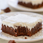 Old-Fashioned Fudgy Frosted Brownies - EASY one-bowl SCRATCH brownies that are perfectly fudgy and FAST to make when you're in the mood for chocolate!! The vanilla buttercream gives them a nostalgic taste that everyone LOVES!!