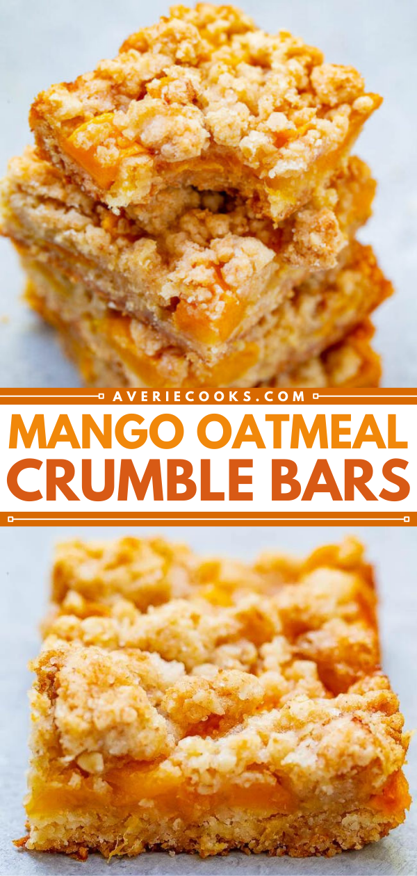 Oatmeal Mango Bars – These buttery bars are loaded with sweet fresh mango!! Just 10 minutes of prep, so EASY because the crust and crumble are one and the same, and a guaranteed family FAVORITE!!