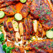 20-Minute Baked Lime Cilantro Chicken Breasts – Super juicy, EASY, tender chicken that’s ready in 20 minutes and made on ONE sheet pan!! Bursting with robust Mexican-inspired lime cilantro flavors that will make this an automatic family FAVORITE!!