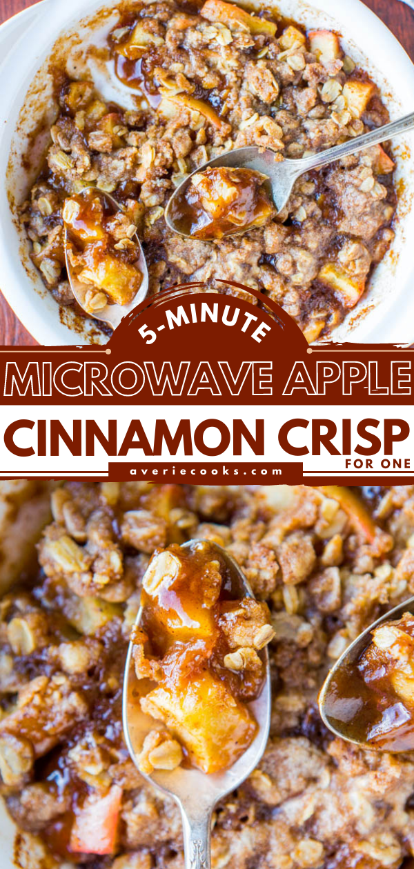 Microwave Apple Crisp — This microwave apple crisp comes together in just 5 minutes and generously serves one person. Top it with a scoop or ice cream or whipped cream! 
