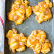 Baked Caramel Apple Fritters - Love the taste of apple fritters but don't want the calories or hassle that comes with frying them? Then these FAST and EASY baked apple fritters made with just four main ingredients are PERFECT!!