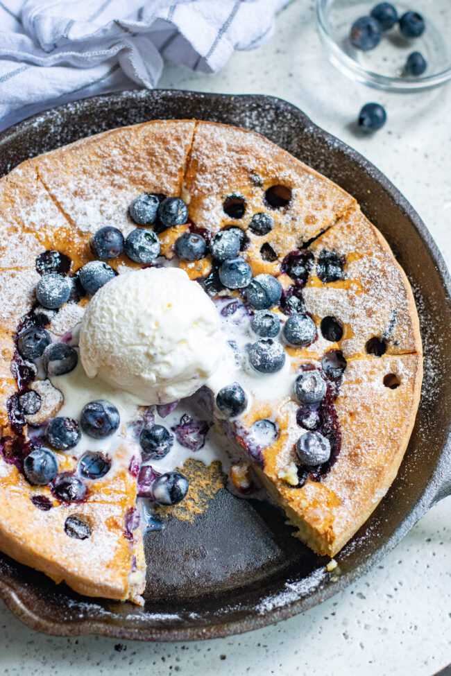 Pumpkin Blueberry Dutch Baby Pancake – One big oven-baked pancake so there’s nothing to stand around waiting to flip!! The batter is made in the blender making this the EASIEST pancake ever! Gluten-free and dairy-free options provided!!