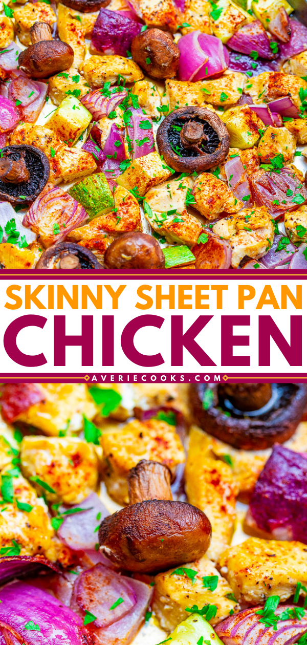 Baked Chicken with Mushrooms Sheet Pan Dinner — Fast, EASY, HEALTHY, and a FLEXIBLE recipe based on what you have on hand!! A ONE-PAN meal with zero cleanup is the best kind of meal, especially for busy weeknights!!