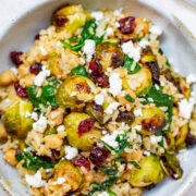 A bowl of roasted Brussels sprouts salad.