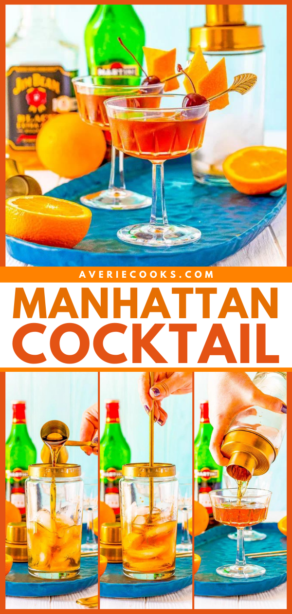 Manhattan Cocktail — This classic bourbon cocktail is made with vermouth, Angostura bitters, and orange peel for a sophisticated and easy drink everyone should know how to make!