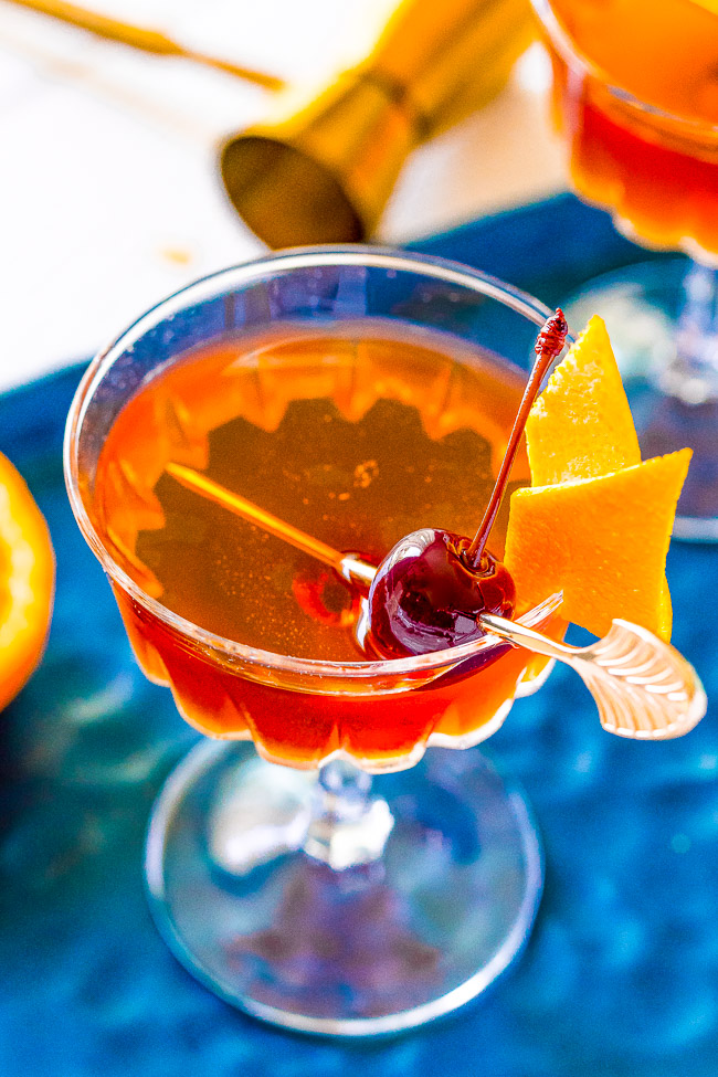 Manhattan Cocktail - This classic bourbon cocktail is made with vermouth, Angostura bitters, and orange peel for a sophisticated and easy drink everyone should know how to make!