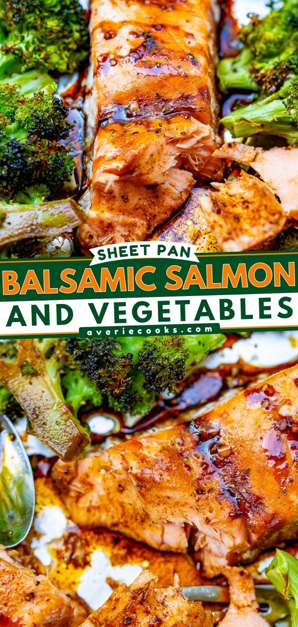 Sheet Pan Balsamic Vinegar Salmon and Vegetables — An EASY recipe that has so much flavor from the balsamic glaze!! IMPRESS your family and friends with this restaurant-quality tasting baked salmon!!