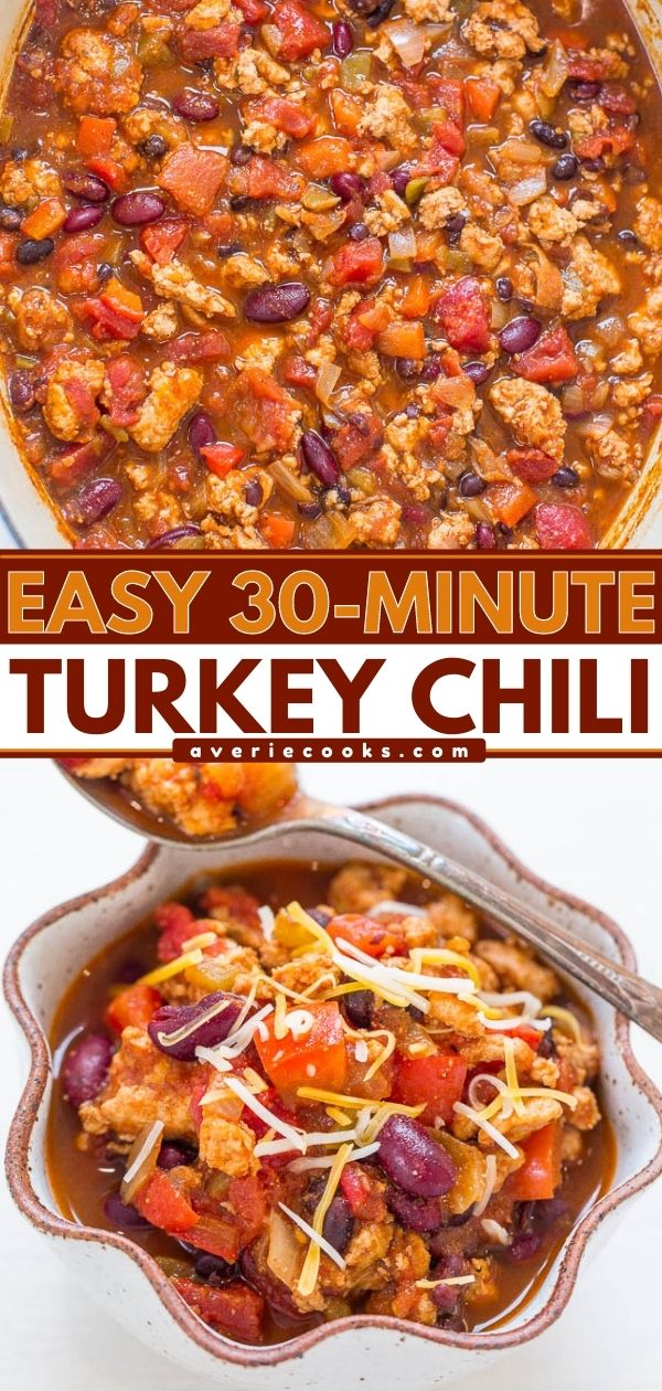 The BEST Healthy Turkey Chili — This easy turkey chili recipe comes together in just 30 minutes! It's packed with flavor and is perfect for busy weeknight dinners.
