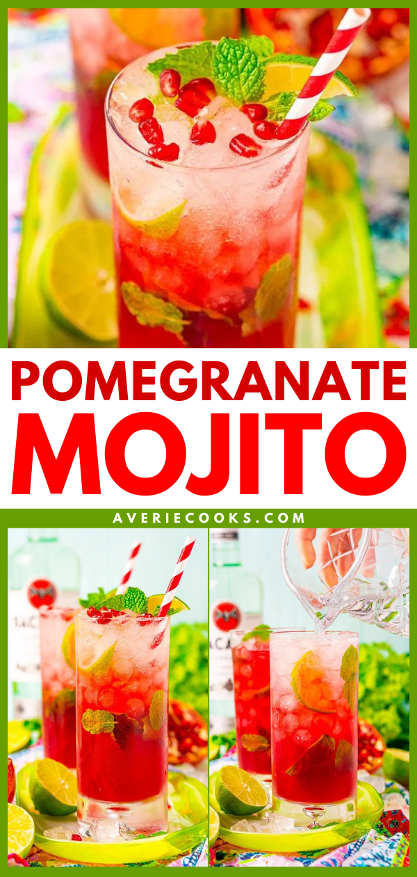 Pomegranate Mojito - Everyone will love this fruity twist on a classic mojito recipe! The tart pomegranates and lime blend beautifully and are paired with simple syrup, mint, and white rum for a refreshing cocktail that's perfect all year long!