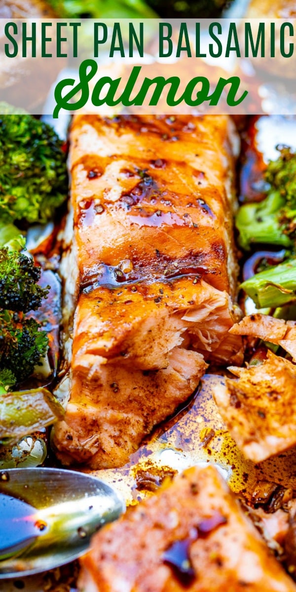 Sheet Pan Balsamic Vinegar Salmon and Vegetables — An EASY recipe that has so much flavor from the balsamic glaze!! IMPRESS your family and friends with this restaurant-quality tasting baked salmon!!