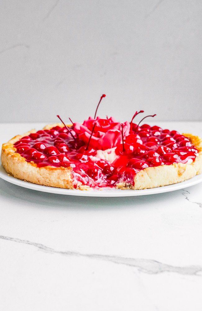 Cherry Cream Pie - An old-fashioned pie with homemade scratch crust topped with NO-BAKE layers of sweetened cream cheese along with juicy cherry pie filling!! If you like cherry pie, you're going to LOVE this amped up version!!