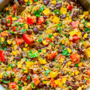 Mexican Rice, Beans, and Quinoa Medley - Hearty enough to be a meal or makes a FANTASTIC side dish with loads of textures in every bite!! A super FLEXIBLE recipe that's HEALTHY and makes a big batch for planned leftovers!!