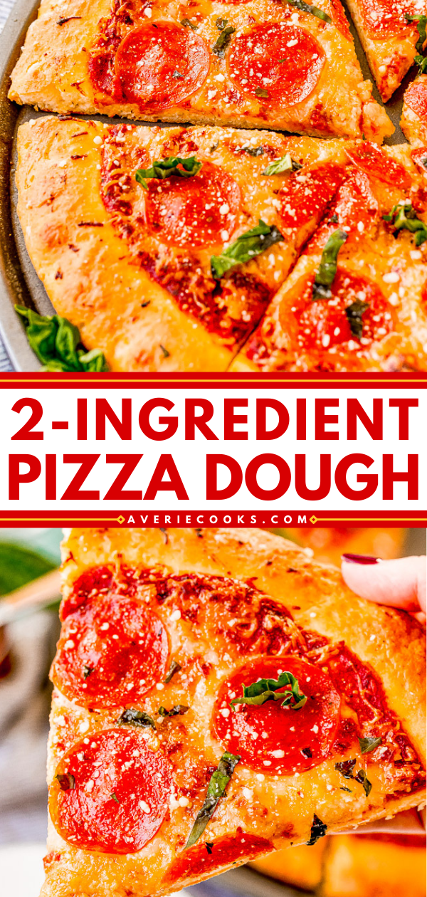 2-Ingredient Pizza Dough — The EASIEST homemade pizza dough you'll ever make with just two ingredients!! NO yeast, NO kneading, and NO need to wait for it to rise! Homemade pizza just became your new reality!!